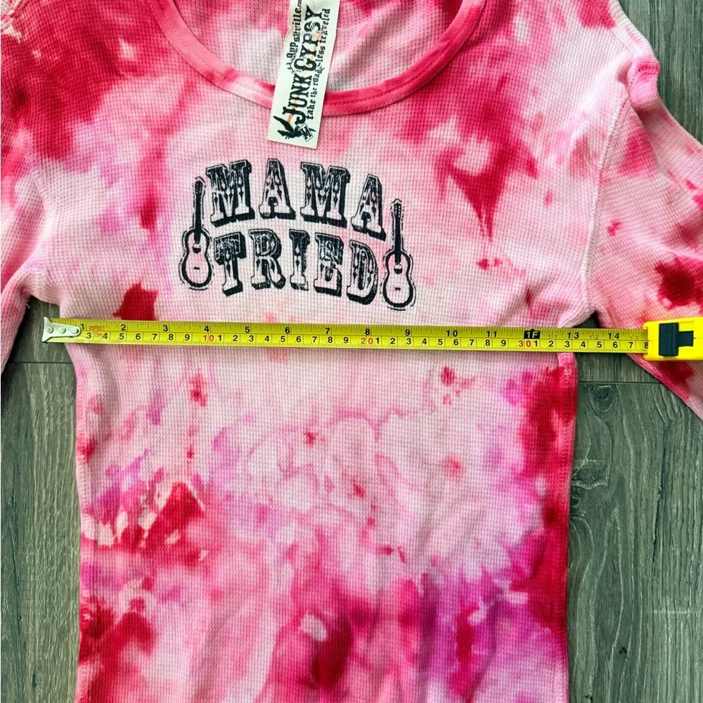 Junk Gypsy Mama Tried Women's Red/Pink Tie-Dye Long Sleeve Tee. - Picture 2 of 9